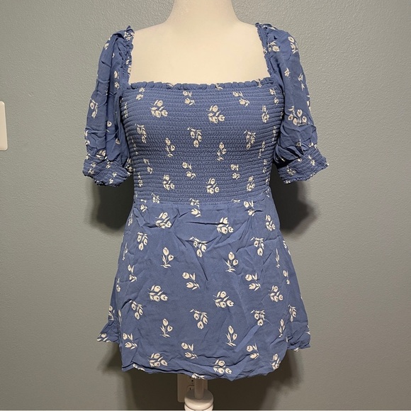 Reformation Blue Floral Blouse Elle In Suzette Size 12 Boho Bohemian Flirty - Picture 1 of 8